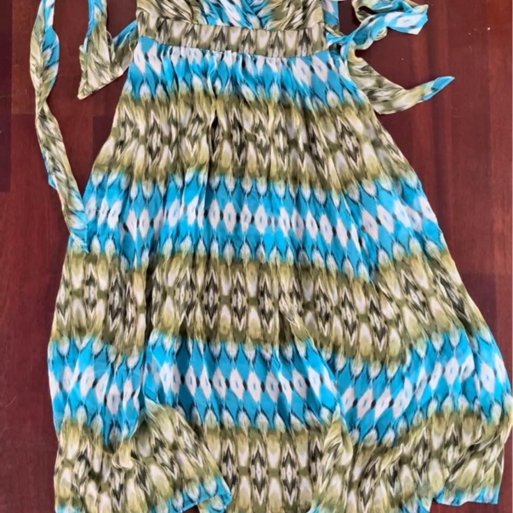 Dressbarn Teal and Brown Patterned Dress